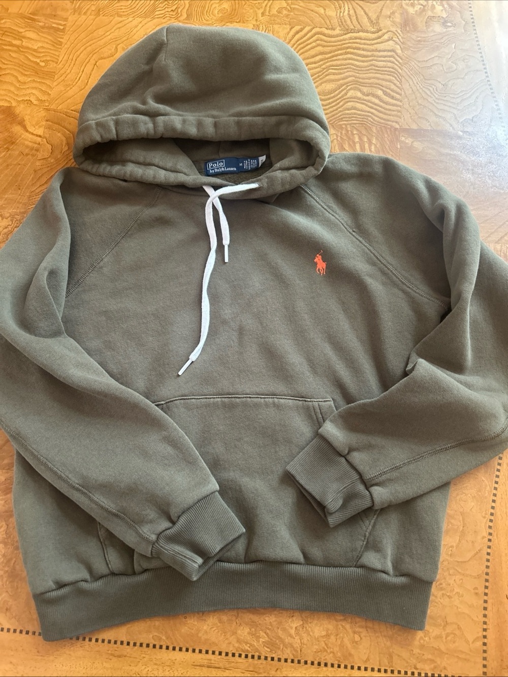 Ralph Lauren Olive Hooded Sweatshirt with Orange Pony